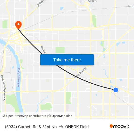 (6934) Garnett Rd & 51st Nb to ONEOK Field map
