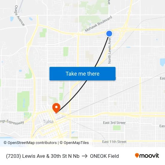 (7203) Lewis Ave & 30th St N Nb to ONEOK Field map