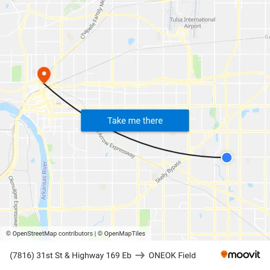 (7816) 31st St & Highway 169 Eb to ONEOK Field map