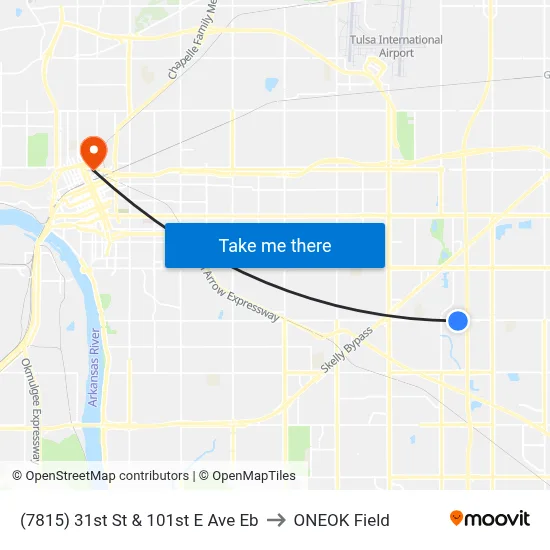 (7815) 31st St & 101st E Ave Eb to ONEOK Field map
