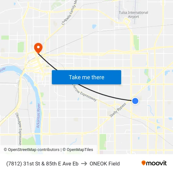 (7812) 31st St & 85th E Ave Eb to ONEOK Field map