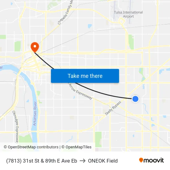 (7813) 31st St & 89th E Ave Eb to ONEOK Field map