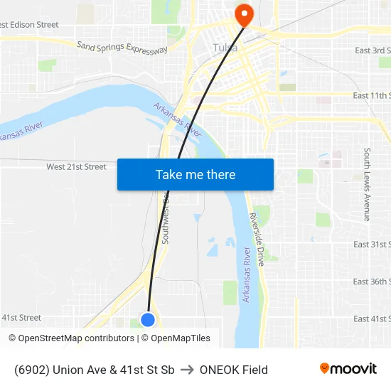 (6902) Union Ave & 41st St Sb to ONEOK Field map