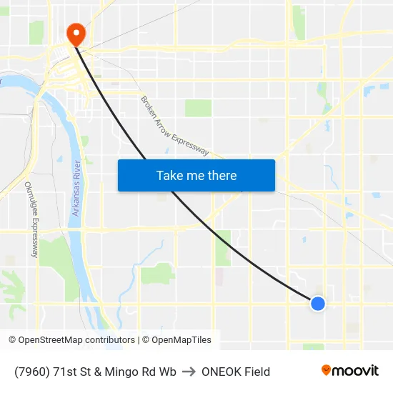 (7960) 71st St & Mingo Rd Wb to ONEOK Field map