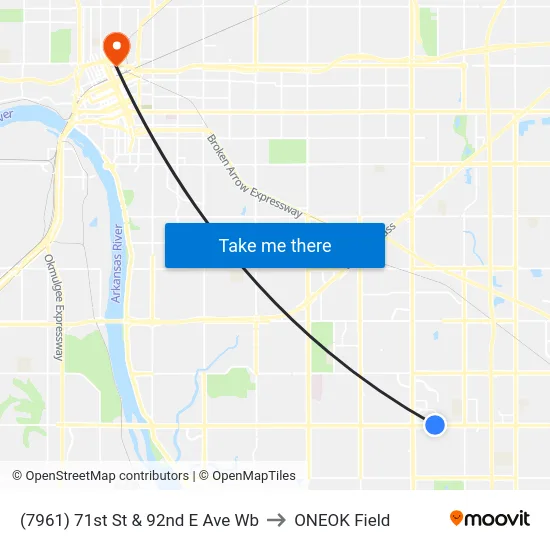 (7961) 71st St & 92nd E Ave Wb to ONEOK Field map