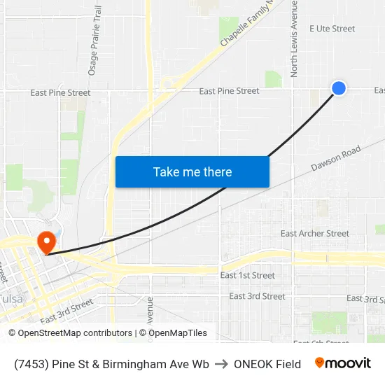 (7453) Pine St & Birmingham Ave Wb to ONEOK Field map