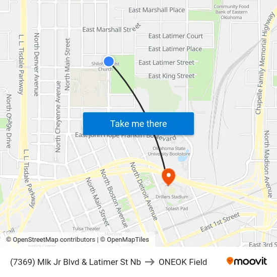 (7369) Mlk Jr Blvd & Latimer St Nb to ONEOK Field map