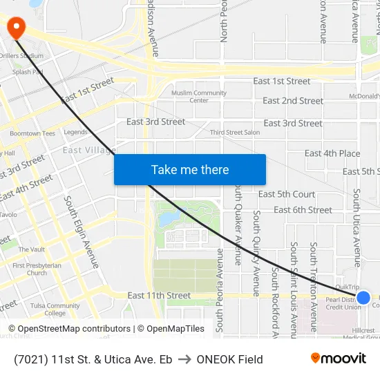 (7021) 11st St. & Utica Ave. Eb to ONEOK Field map