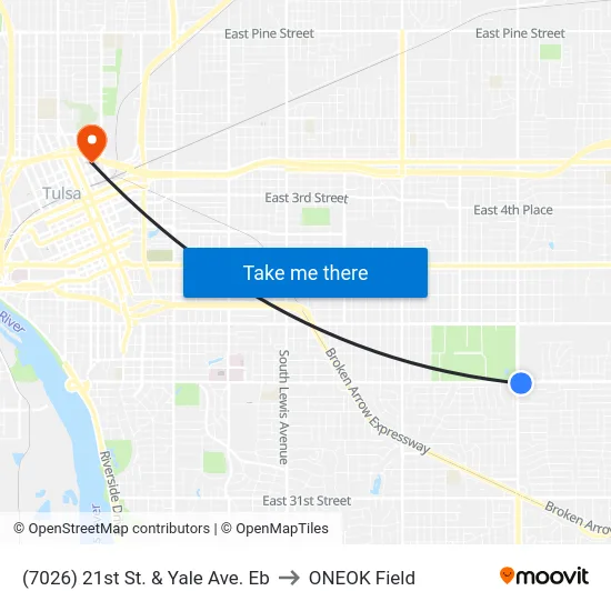 (7026) 21st St. & Yale Ave. Eb to ONEOK Field map