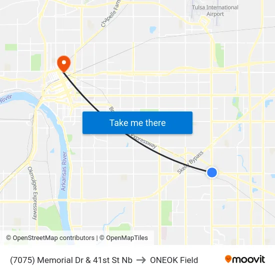 (7075) Memorial Dr & 41st St Nb to ONEOK Field map