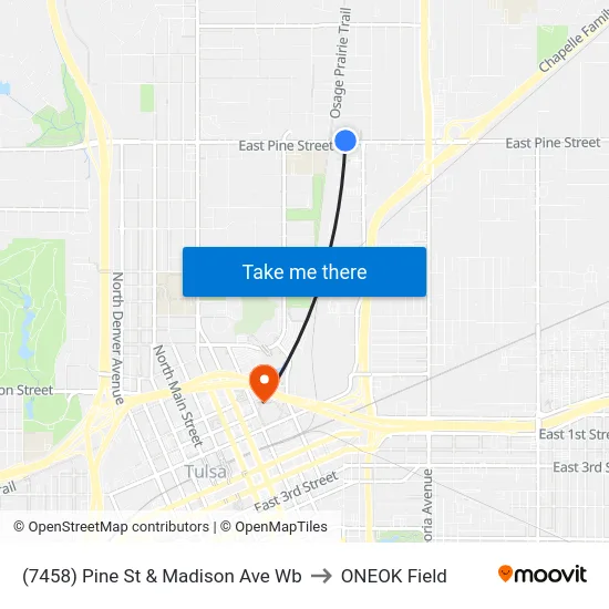 (7458) Pine St & Madison Ave Wb to ONEOK Field map