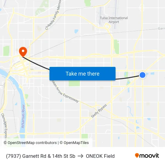 (7937) Garnett Rd & 14th St Sb to ONEOK Field map
