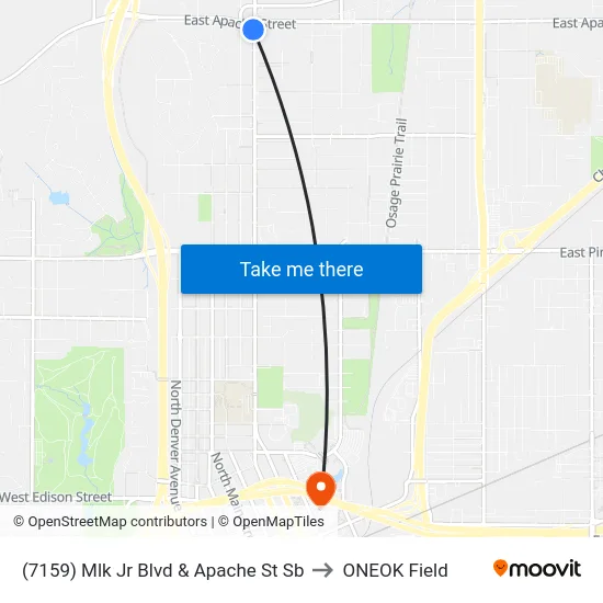 (7159) Mlk Jr Blvd & Apache St Sb to ONEOK Field map