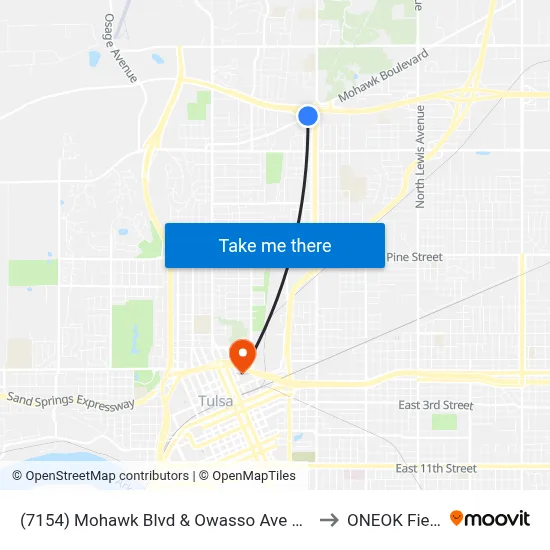 (7154) Mohawk Blvd & Owasso Ave Wb to ONEOK Field map