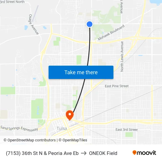 (7153) 36th St N & Peoria Ave Eb to ONEOK Field map