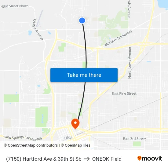 (7150) Hartford Ave & 39th St Sb to ONEOK Field map