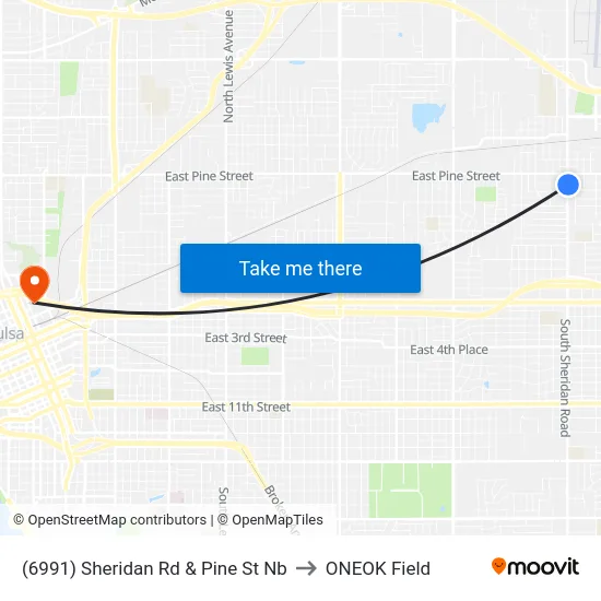 (6991) Sheridan Rd & Pine St Nb to ONEOK Field map