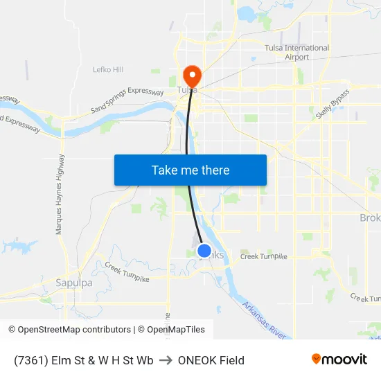 (7361) Elm St & W H St Wb to ONEOK Field map
