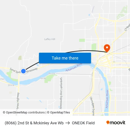 (8066) 2nd St & Mckinley Ave Wb to ONEOK Field map
