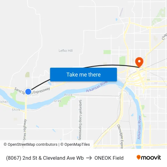 (8067) 2nd St & Cleveland Ave Wb to ONEOK Field map