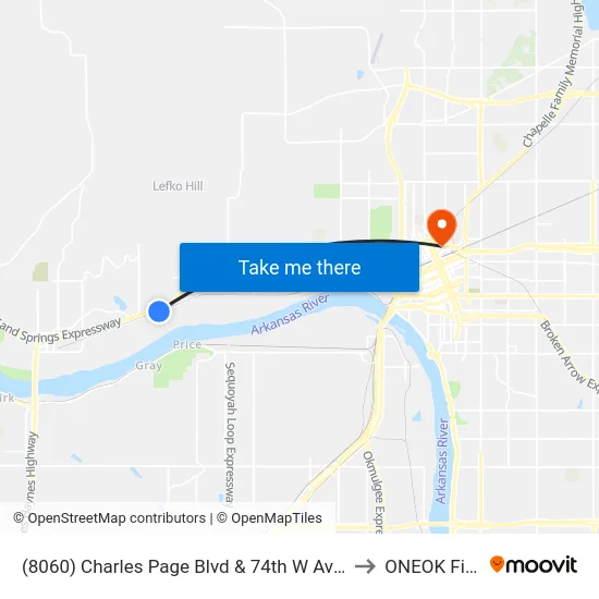(8060) Charles Page Blvd & 74th W Ave Wb to ONEOK Field map