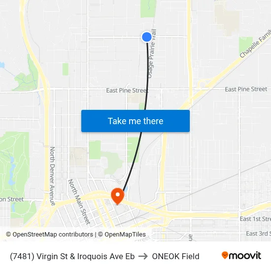 (7481) Virgin St & Iroquois Ave Eb to ONEOK Field map