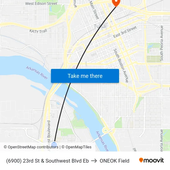 (6900) 23rd St & Southwest Blvd Eb to ONEOK Field map