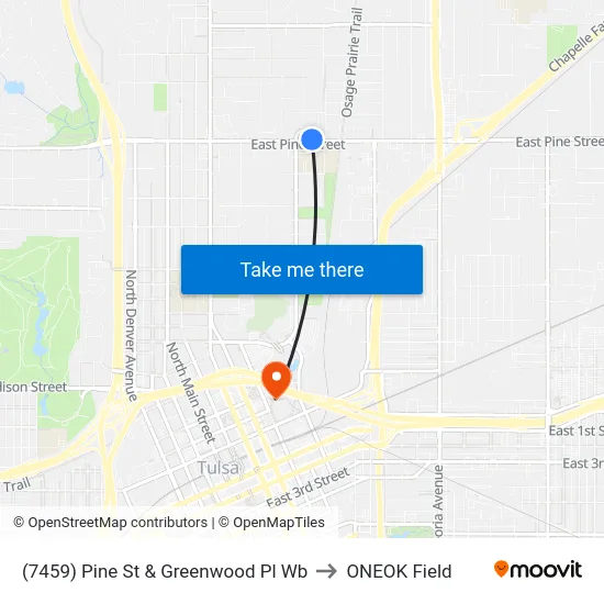 (7459) Pine St & Greenwood Pl Wb to ONEOK Field map