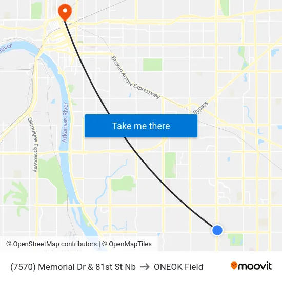 (7570) Memorial Dr & 81st St Nb to ONEOK Field map