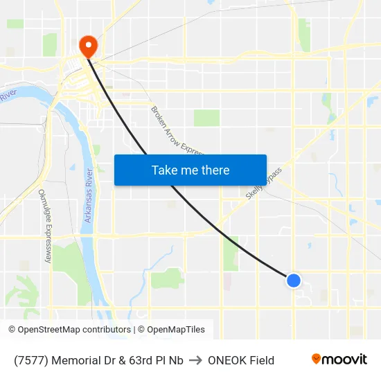 (7577) Memorial Dr & 63rd Pl Nb to ONEOK Field map