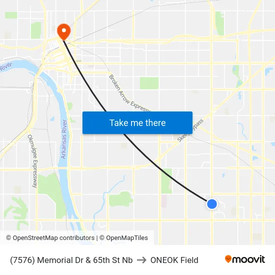 (7576) Memorial Dr & 65th St Nb to ONEOK Field map