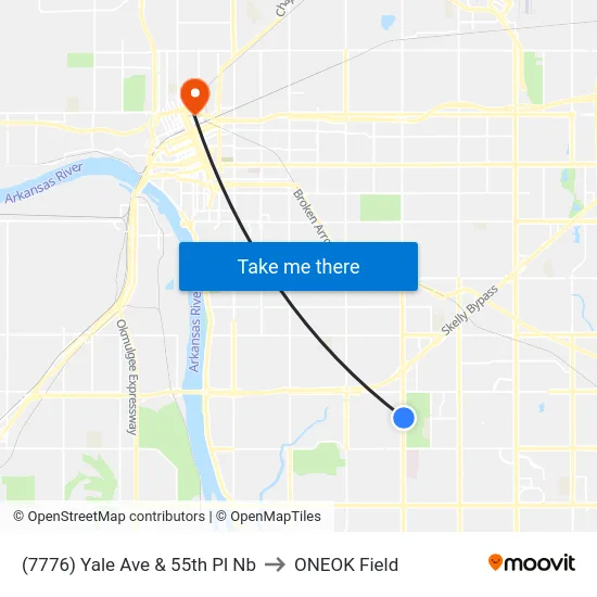 (7776) Yale Ave & 55th Pl Nb to ONEOK Field map
