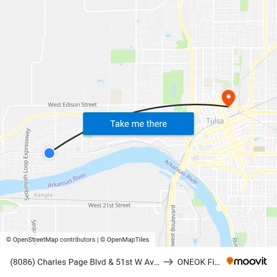 (8086) Charles Page Blvd & 51st W Ave Eb to ONEOK Field map