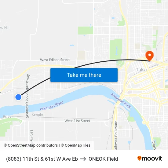 (8083) 11th St & 61st W Ave Eb to ONEOK Field map