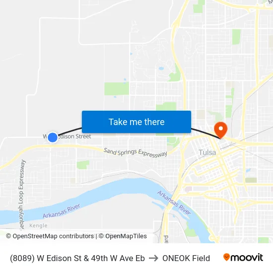 (8089) W Edison St & 49th W Ave Eb to ONEOK Field map