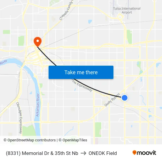 (8331) Memorial Dr & 35th St Nb to ONEOK Field map