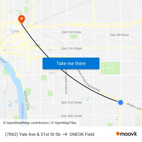 (7862) Yale Ave & 31st St Sb to ONEOK Field map