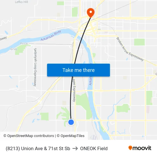 (8213) Union Ave & 71st St Sb to ONEOK Field map