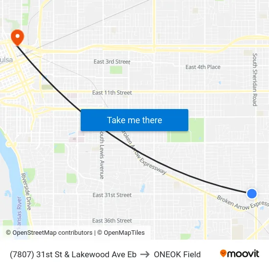 (7807) 31st St & Lakewood Ave Eb to ONEOK Field map