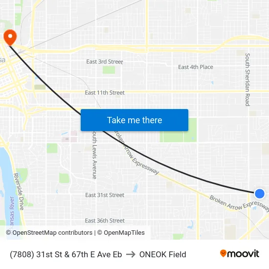 (7808) 31st St & 67th E Ave Eb to ONEOK Field map