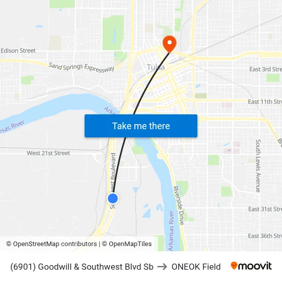 (6901) Goodwill & Southwest Blvd Sb to ONEOK Field map