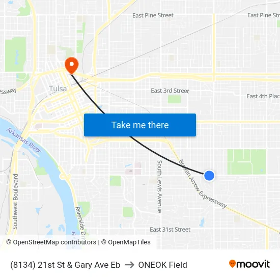 (8134) 21st St & Gary Ave Eb to ONEOK Field map
