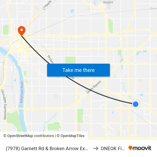 (7978) Garnett Rd & Broken Arrow Expy Nb to ONEOK Field map