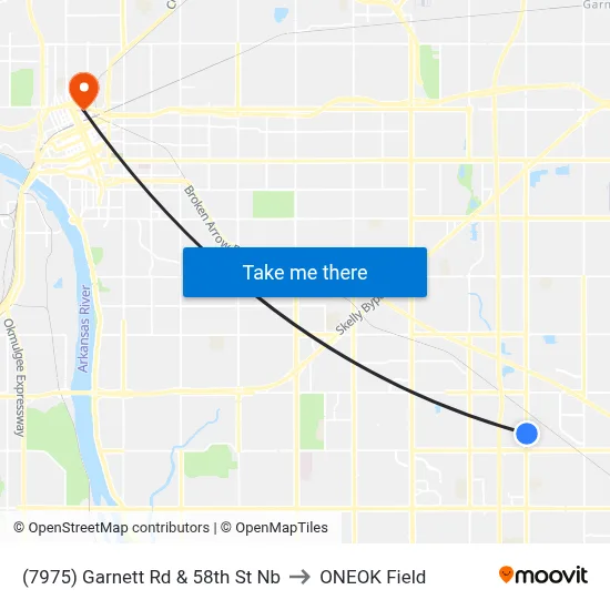 (7975) Garnett Rd & 58th St Nb to ONEOK Field map