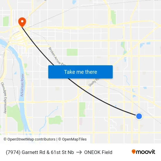 (7974) Garnett Rd & 61st St Nb to ONEOK Field map