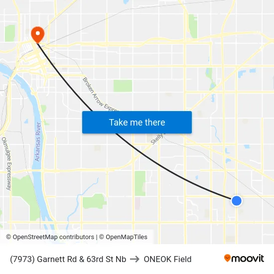 (7973) Garnett Rd & 63rd St Nb to ONEOK Field map