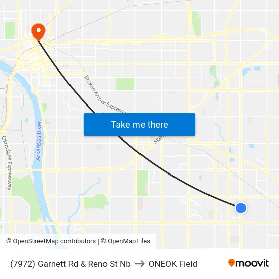(7972) Garnett Rd & Reno St Nb to ONEOK Field map