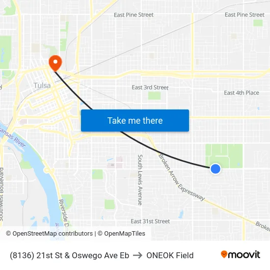 (8136) 21st St & Oswego Ave Eb to ONEOK Field map