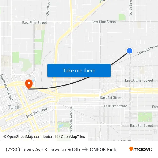 (7236) Lewis Ave & Dawson Rd Sb to ONEOK Field map