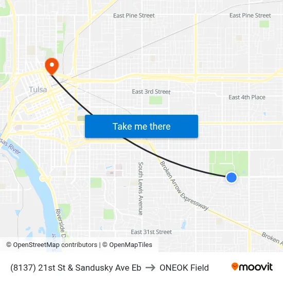 (8137) 21st St & Sandusky Ave Eb to ONEOK Field map